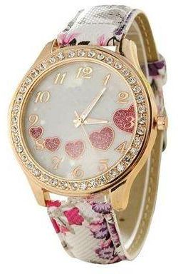 Mcykcy Women's Floral Leather Strap Watch