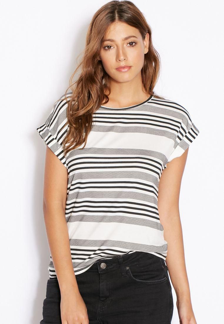 Striped Roll Sleeve T-Shirt