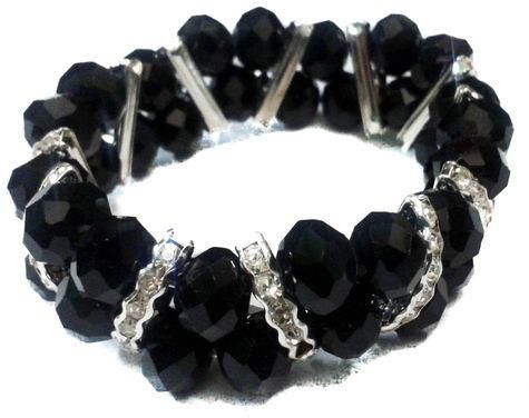 Fashion Womens Black Double Crystal Bracelet