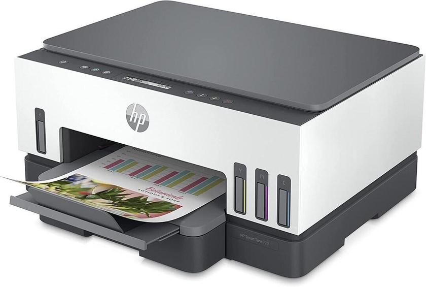HP Smart Tank 720 All-in-One Printer Wireless, Print, Scan, Copy, Auto Duplex Printing, Print up to 18000 black or 8000 color pages, White/Grey [6UU46A]