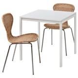 MELLTORP / ÄLVSTA طاولة وكرسيان, أبيض أبيض/خيزران طلاء كروم, ‎75x75 سم‏ - IKEA