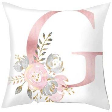 Letter G With Floral Printed Cushion Cover White/Pink/Blue 45x45cm
