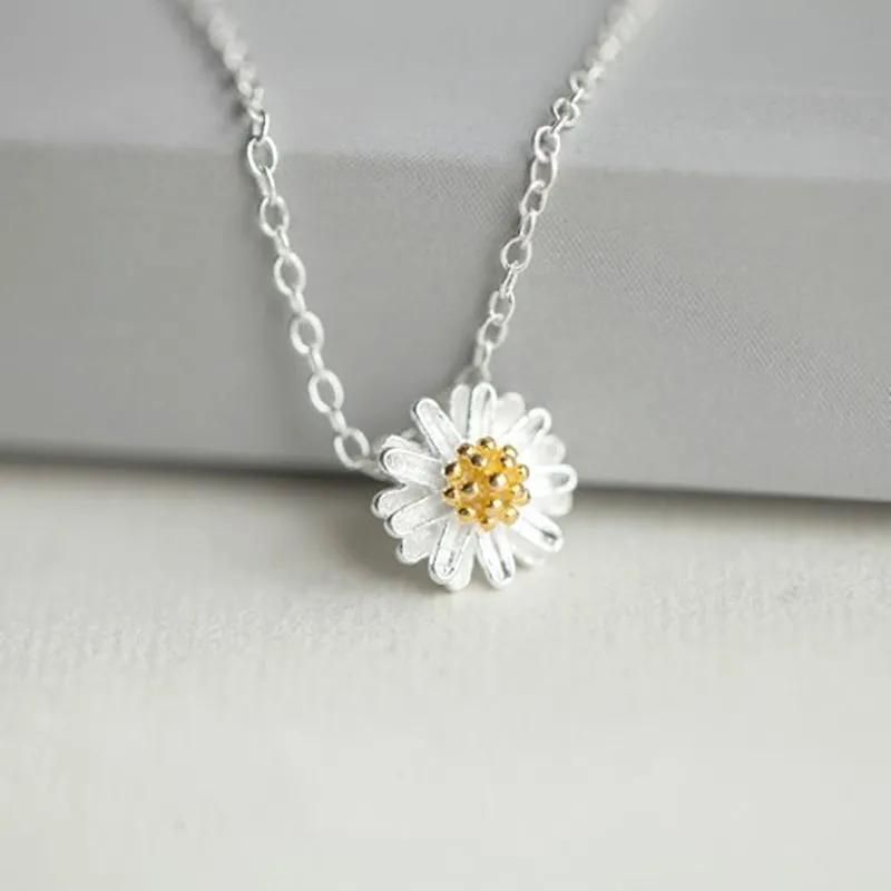 925 Sterling Silver Elegant Daisy Flower Pendant Necklaces For Women Jewelry