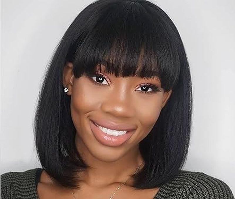 Synthetic Hair Wig Short Straight In Black Thermal Hair