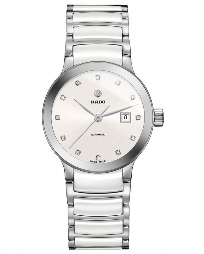 Rado Women's Centrix Diamond White Dial Silver & White Ceramic Automatic Watch