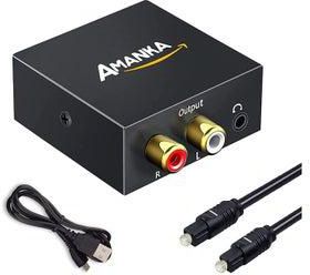 Audio Converter, Amanka Digital to Analog Audio Decoder with Digital Optical Toslink and Coaxial Inputs to Analog RCA and AUX 3.5mm (Headphone) Outputs Fiber Cable Included