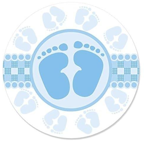 Big Dot of Happiness Baby Feet Blue - Baby Shower Circle Sticker Labels - 24 Count