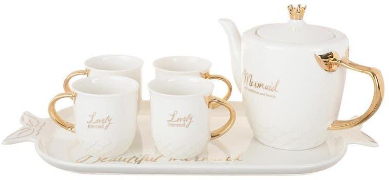 Get Lotus Dream Porcelain Tea Cup Set, 7 Pieces - Off White Gold with best offers | Raneen.com
