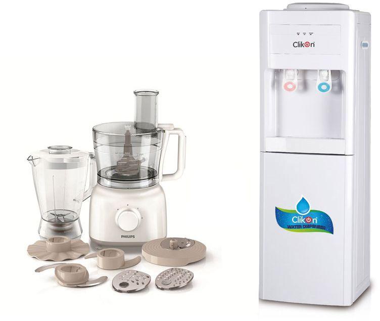 Clikon CK4020 Water Dispenser , Hot and Cold , White with Philips Food Processor 650 Watts White, HR7628