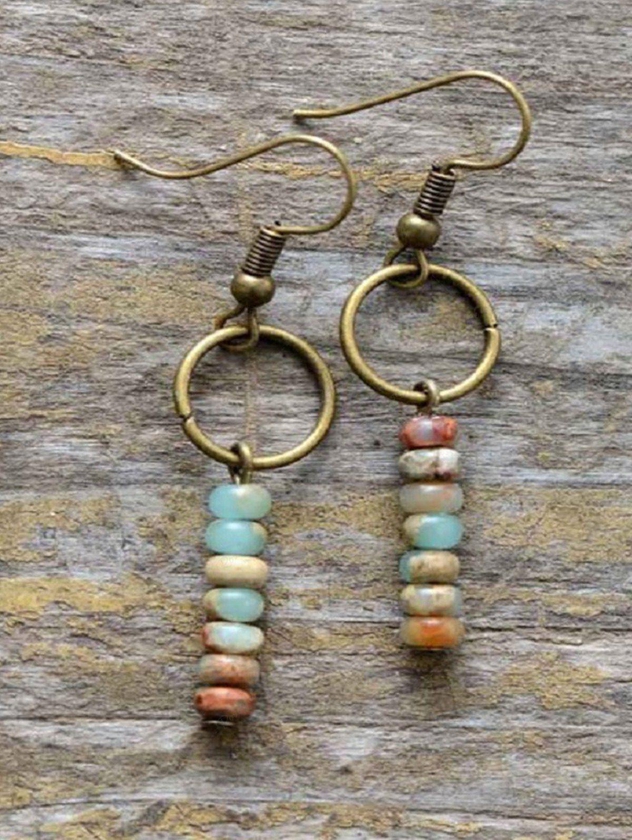 Stone Beads O-ring Shaped Drop Earrings