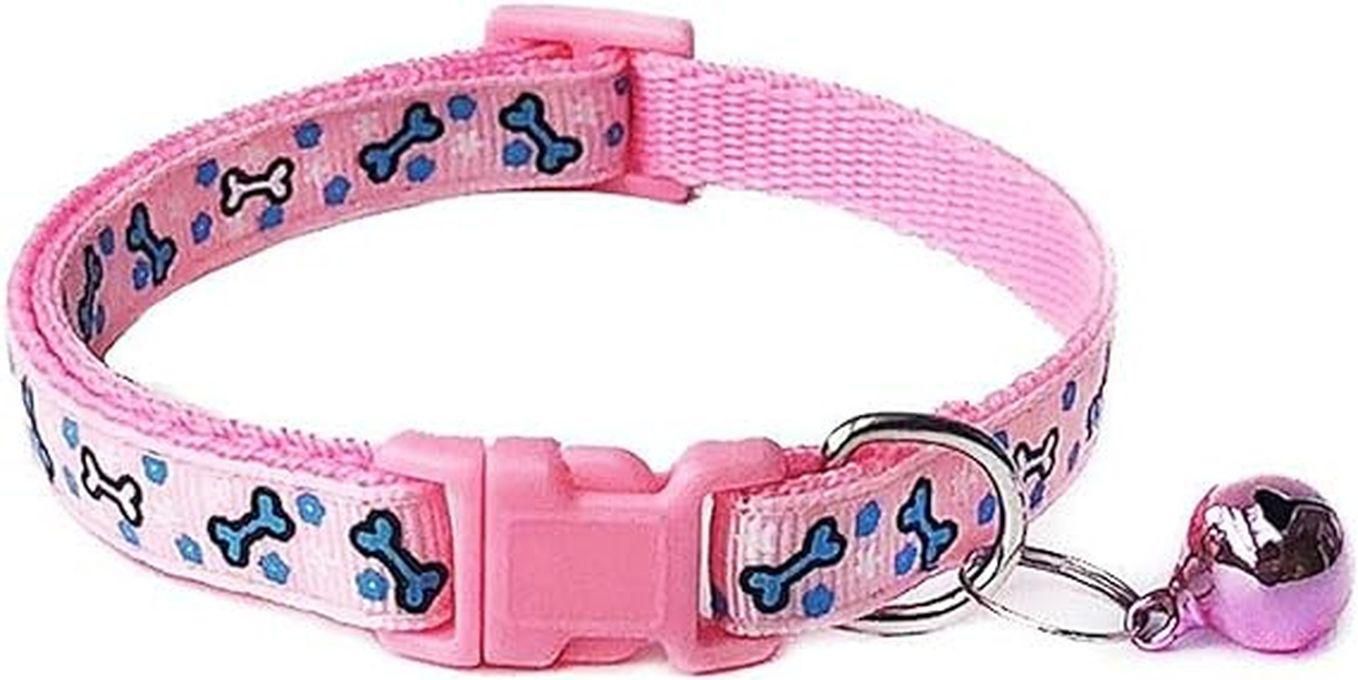 1 Adjustable Nylon Bone Printed Neck Collars For Cats And Puppies With Bell Colored By Compony