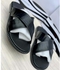 Crossed Leather Slippers -Black 