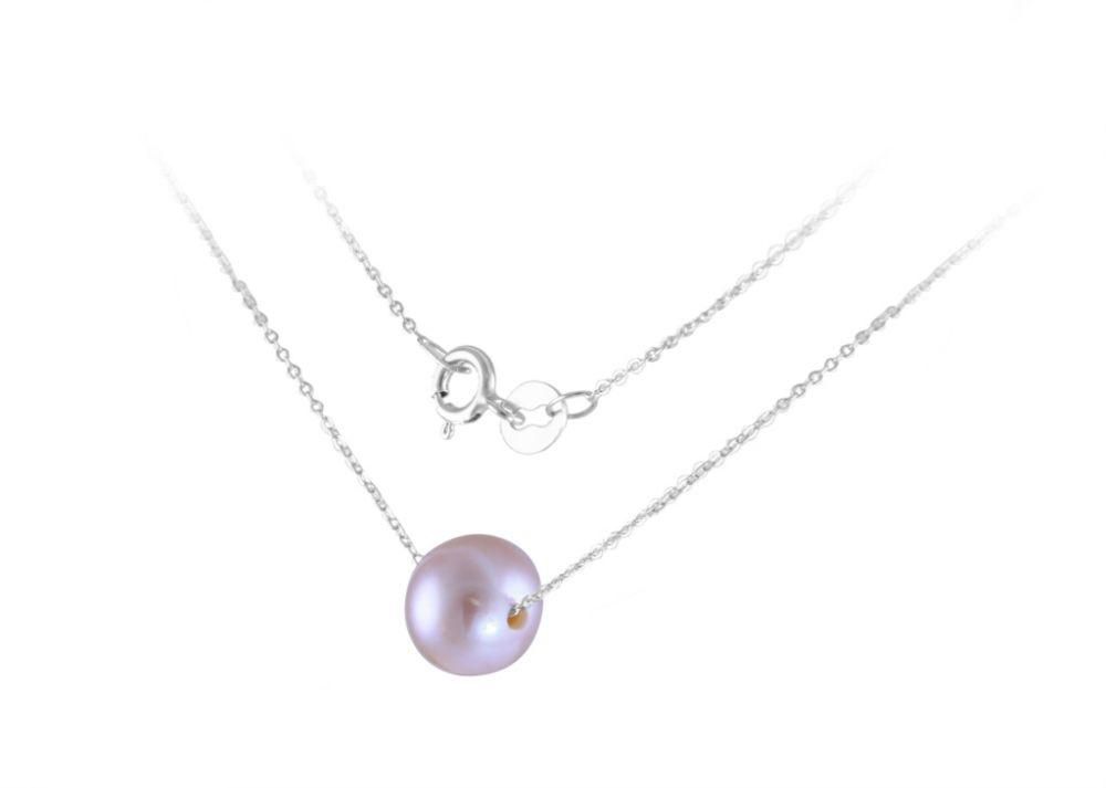 Vera Perla 18K Solid White Gold 7mm Purple Pearl Pendant Necklace