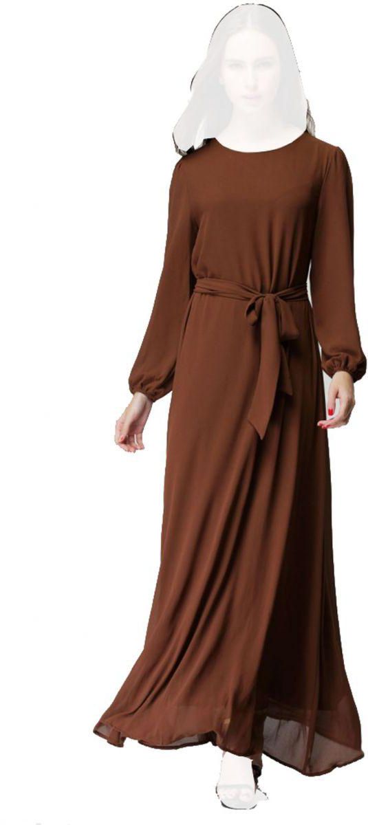 فستان نسائي بني اللون من الشيفون مقاسه لارج