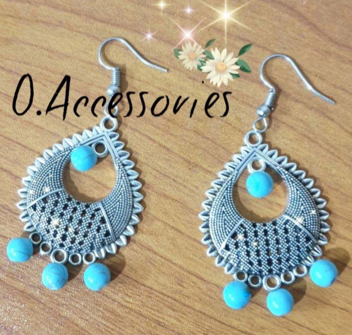 O Accessories Earring Silver Metal Turquoise Stones