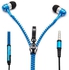 In-Ear Zip Zipper Style Tangle Free Hands Free Headphones Headset Mic Earphones Earbud - Blue