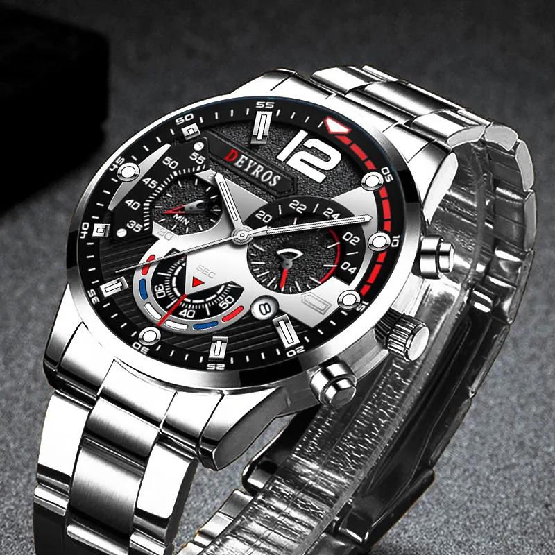 New Arrivals 2022 Fashion Mens Watches Luxury Stainless Steel Quartz Wristwatch Calendar Luminous Clock Men Business Casual Leather Watch