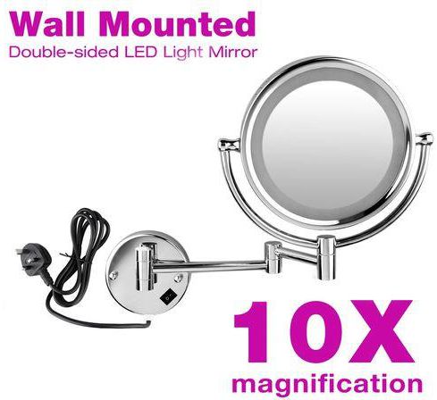 Generic Led Wall Mounted Double Side 8, Wall Mounted Magnifying Makeup Mirror 10x