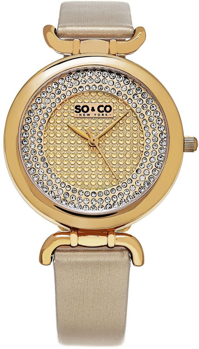 SO&CO New York Soho 5264 Women's Gold Dial Leather Band Watch - 5264.2