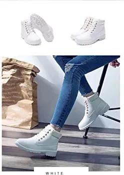 Ladies Rubber Sole PU Leather Fashion  Casual Ankle Boots All Seasons Flat Boots Size37-42 Normal Fitting Western Style Shoes Colour White