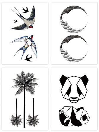 4-Piece Tree Panda Pattern Waterproof Temporary Tattoo Sticker Set