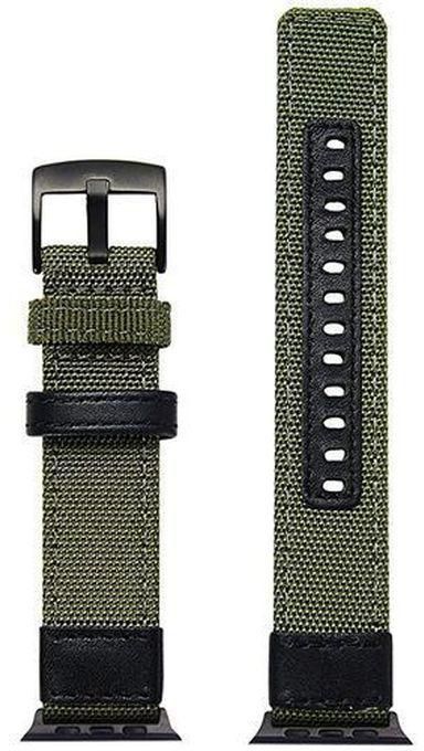 Woven Nylon And Leather Watch Strap For Apple Watch Series 8 49mm - Green