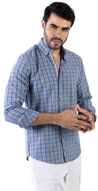Clever قميص رجالي مصنوع من خامة القطن -أزرق وسط / متعدد الالوان