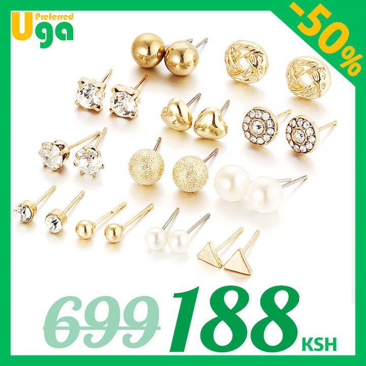 12 Pairs/Set earrings fashion women jewellery accessories rhinestone & pearl earring jewelry golden one size