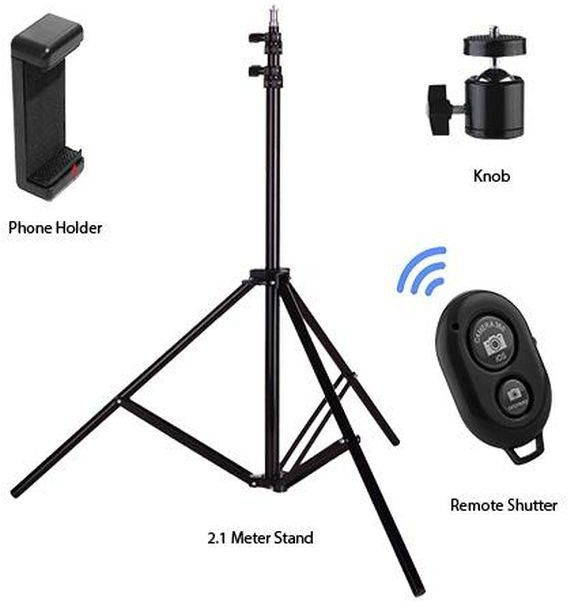Tripod Light Stand 2.1 Meter + Remote + Phone Holder + Ringlight Knob