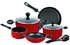 Prestige 9 Piece Non-Stick Cookware set | Non Stick Aluminium | Casserole | Sauce Pan | Fry Pan – Red