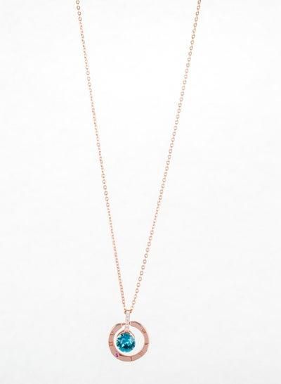 Platinum Necklace Rose Gold with Blue Crystal Stone