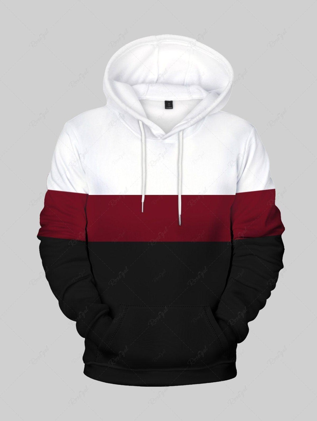 Mens Front Pocket Colorblock Flocking Lined Pullover Hoodie - 5xl