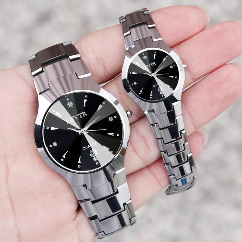 Couple Watches Men and Women Wrist Watch For Lovers Casual Round Dial Calendar Alloy Linked Strap Analog Quartz Wrist Couple Watch Waterproof Valentines Gift