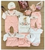 Baby Girl Pink 12 Piece Newborn Set Natural Embroidered Set 12PCS Packaging Sleepsuit Bodysuit Hat Gloves Under Wear Blanket (0-3M)