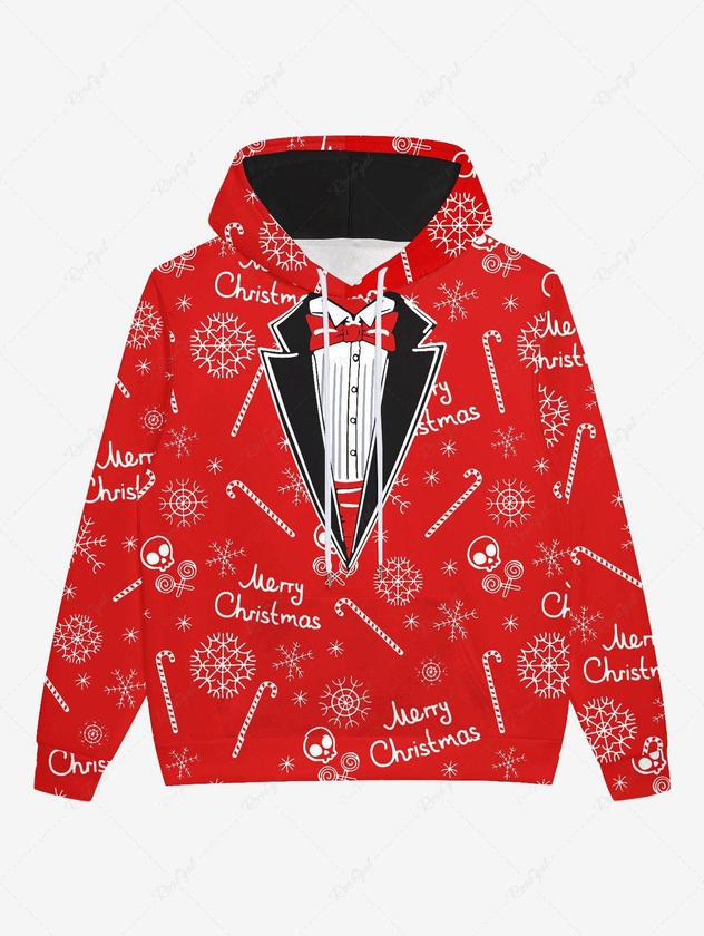 Gothic Christmas Snowflake Skull Bow Tie 3D Print Fleece Lining Hoodie For Men - 5xl