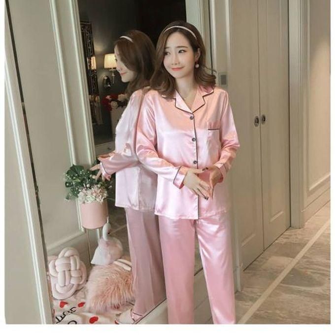 Fashion 2 Piece Silk Pajama Set Sleepwear/ Lounge Wear-Pink