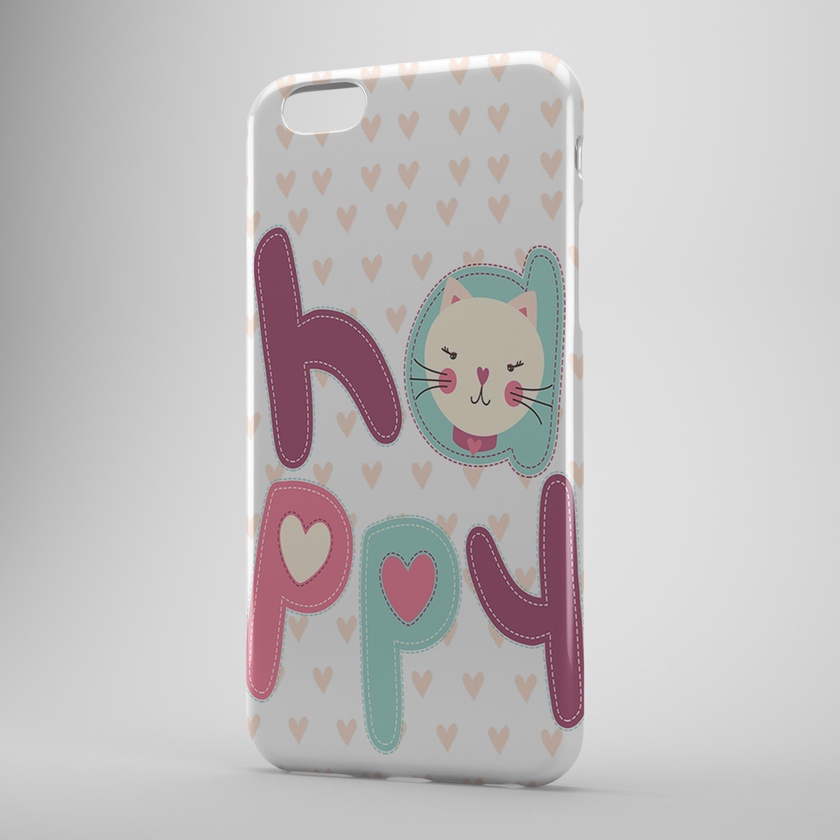 Happy Cat Case With Love Hearts Phone Cover (Covers the edge) for iPhone 6 Plus