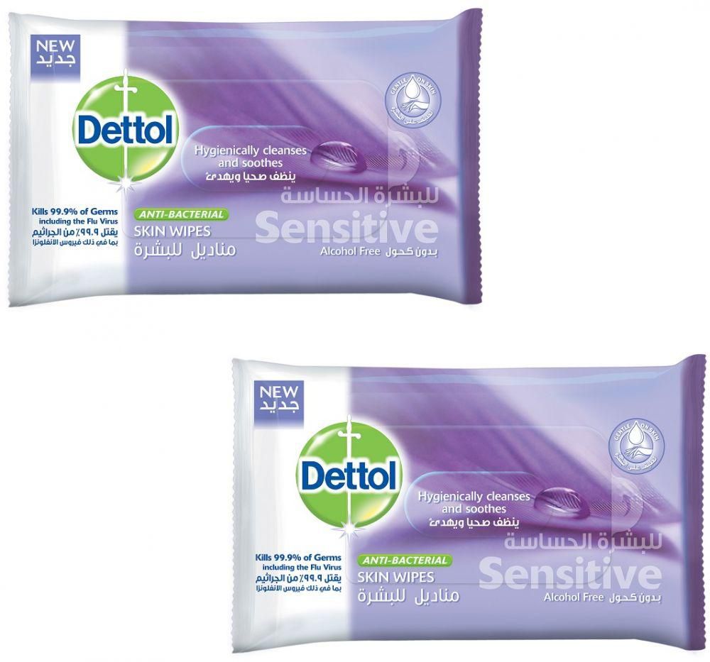 Dettol Sensitive Anti Bacterial Skin Wipes 10 Sheets x 2