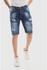 Red Ripped Framing Stitched Dark Washed Jeans Shorts