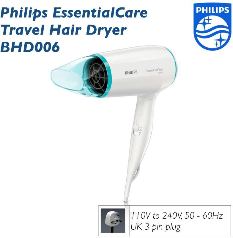 Philips EssentialCare 1600W Travel Hair Dryer BHD006 (Blue/White)