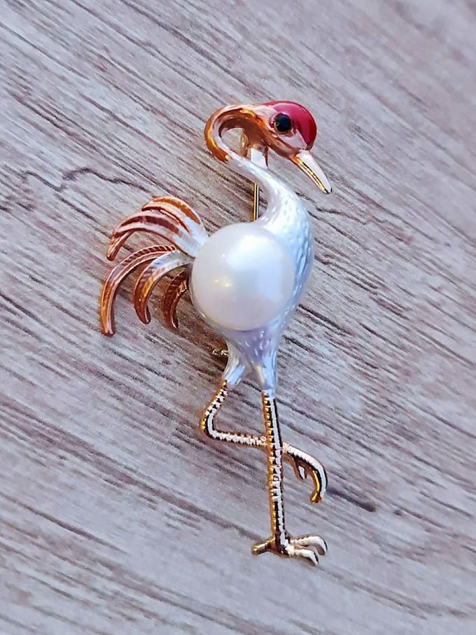 White Swan And Pearl Brooch And Clothes Pin