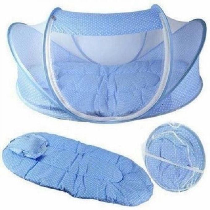 Mobile Baby Cot & Net ( Mattress, Pillow And Net) Blue---