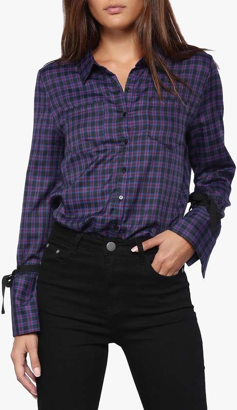 Blue Checked Embroidered Back Shirt