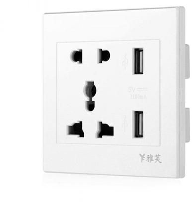 Dual USB 5V/2.1A Charger Ports + Universal 10A Outlet Panel (White)