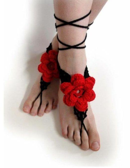 Handmade Barefoot Sandals-black& Red