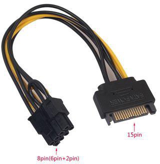 15Pin SATA Male To 8pin(6+2) PCI-E Male Video Card Power Supply Adapter Cable