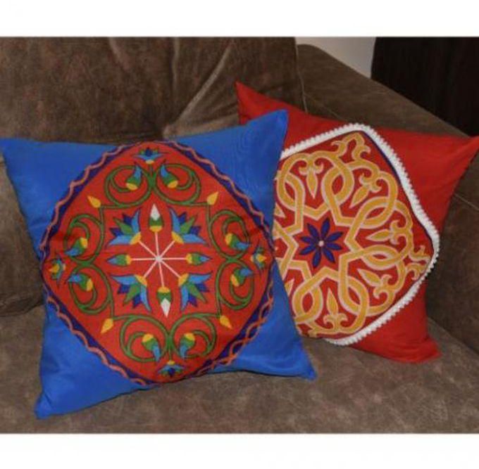 Set Of 2 Ramadan Fabric Cotton Pillow Cover With Khayamiya - Blue & Red