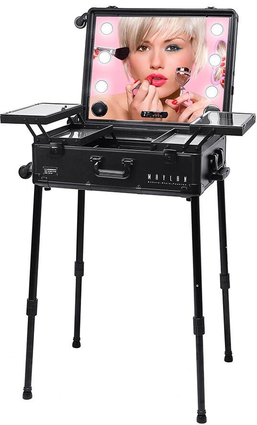 MAYLAN Makeup Stand Trolley Case With LED Lights, Speakers, Bluetooth Player, Multimedia MP3 - Black