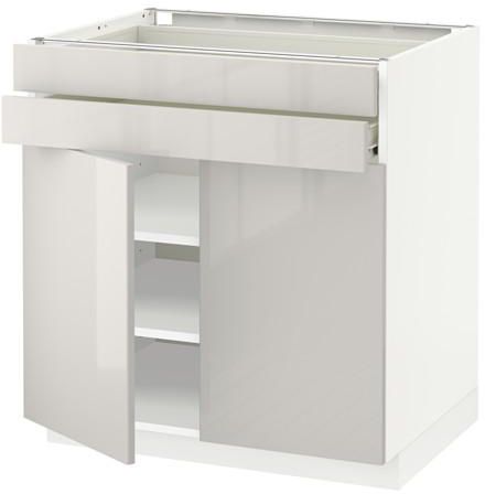 METOD / FÖRVARABase cabinet w 2 doors/2 drawers, white, Ringhult light grey