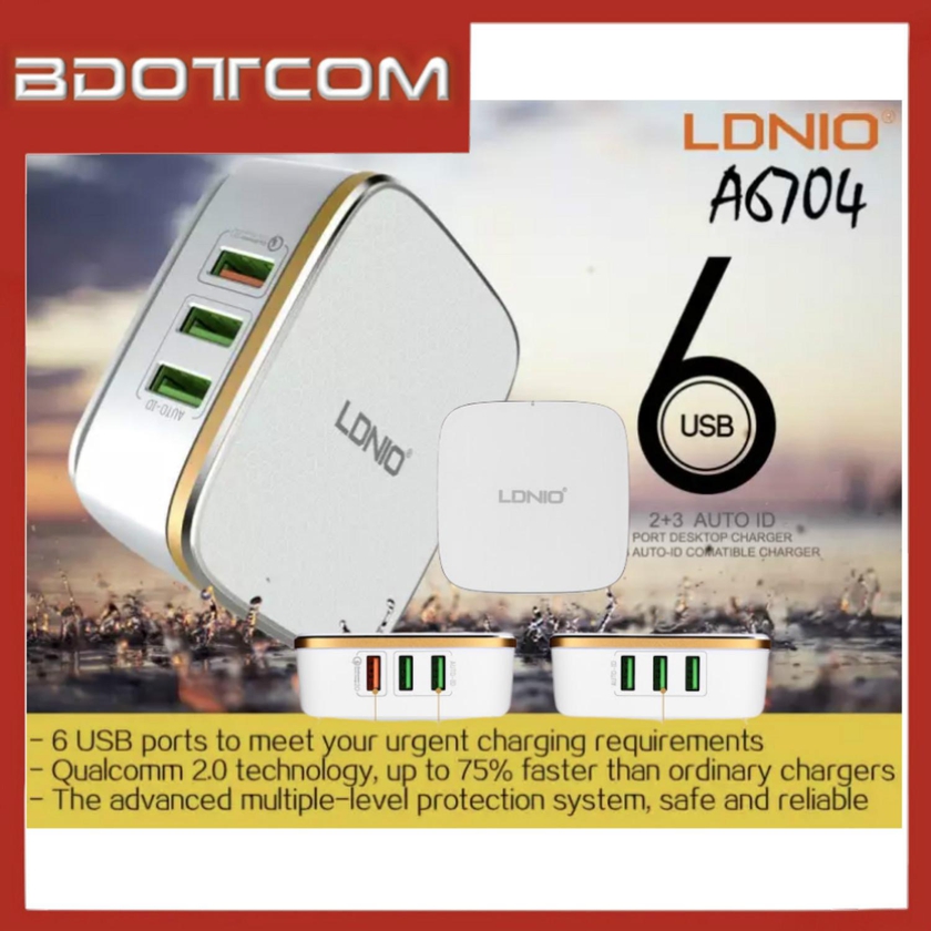 LDNIO A6704 2.0 7A 6 USB Auto-ID Desktop Charger For Samsung